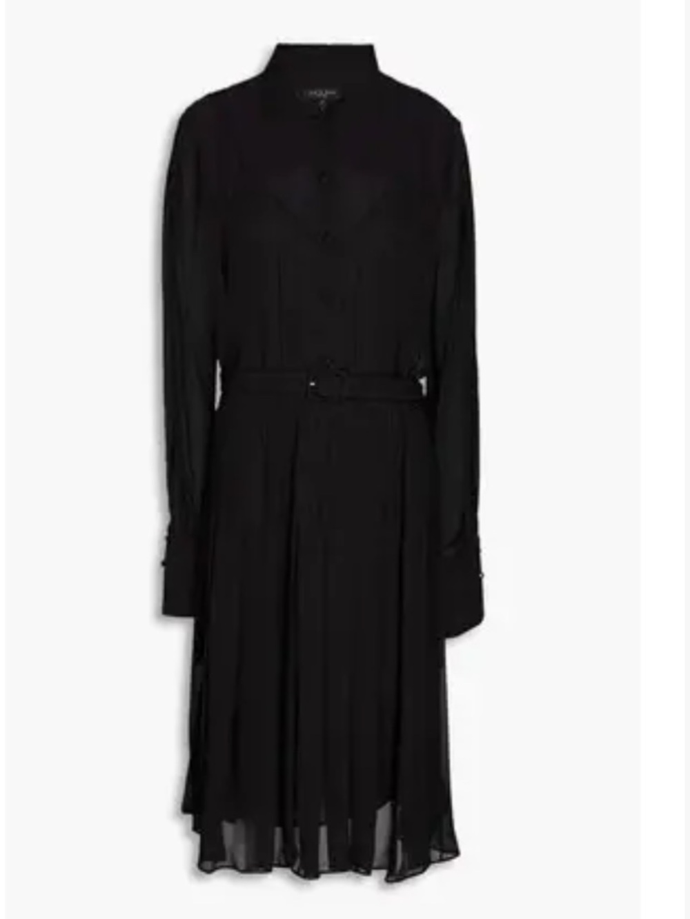 RAG & BONE Shane Belted Pleated Chiffon Midi Shirt Dress Black Size 12